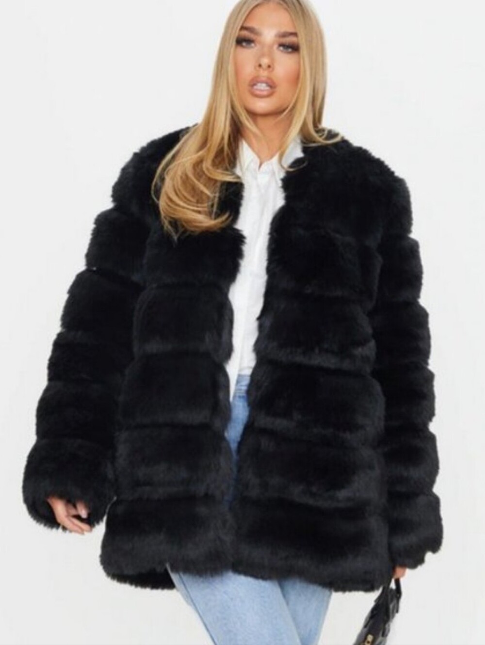 PrettyLittleThing Black Faux Fur Puffer Coat